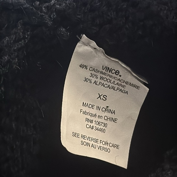 VINCE Striped Black Gray Open Cardigan Sweater Cashmere Wool Size XS S Oversized - Picture 8 of 10